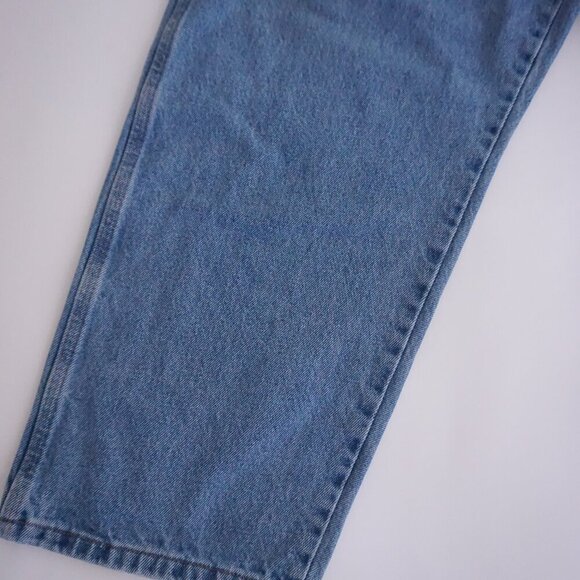 Vintage Rustler Carpenter Dungaree Mid-wash Wide-leg Blue Denim Jeans 38X30 - Picture 4 of 15
